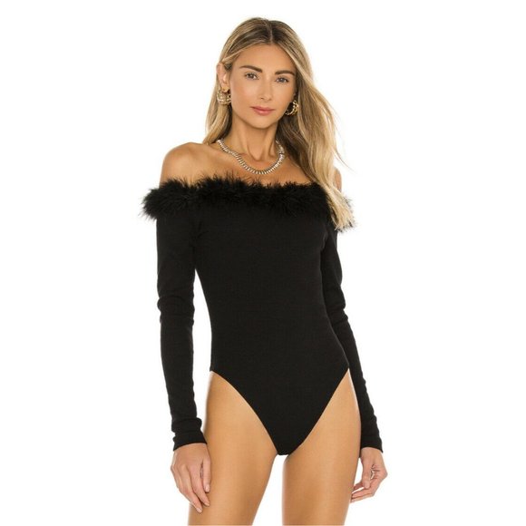 OW Intimates Miranda Feather Bodysuit Black - Picture 1 of 9